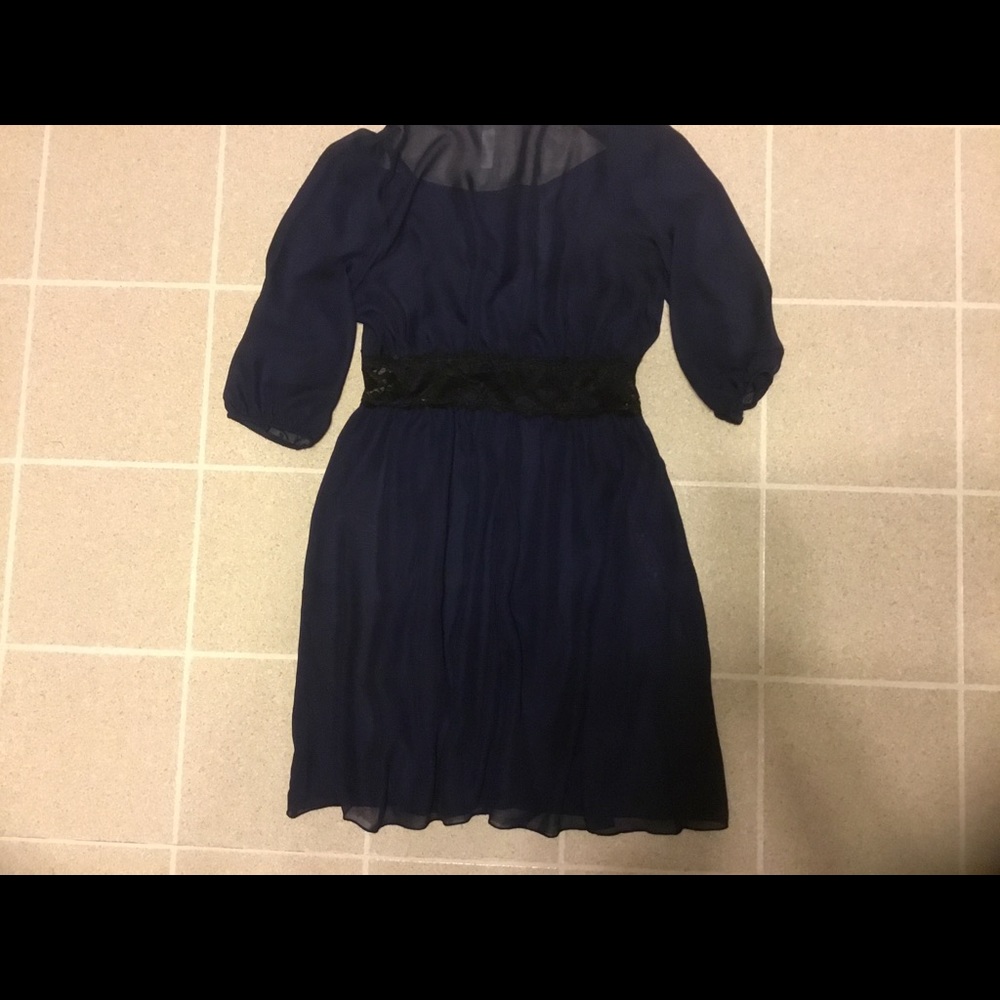 Large Navy Blue Spring Dress Black Trim Mini Flowy